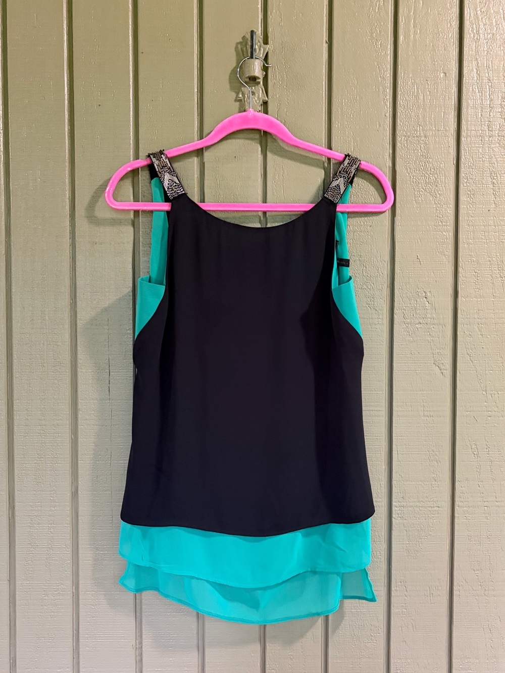 NWT BCBGMAXAZRIA Black Green Jade Colorblock Draped Blouse Top Size S MSRP $168